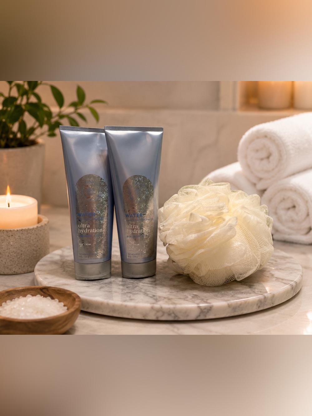 NWT Bath and Body Works Winter Mint Ultra Hydration Body Cream and Loofah Sponge